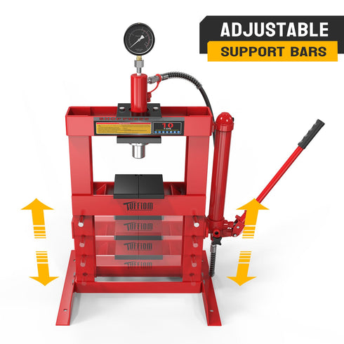 TUFFIOM 10-Ton Hydraulic Shop Press with Pressure Gauge